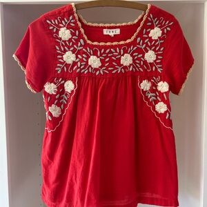THML Red Embellished Short Sleeve Blouse
